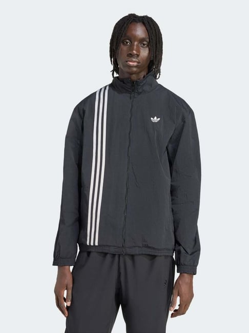 Adidas Originals Black Regular Fit Striped Sports Jacket