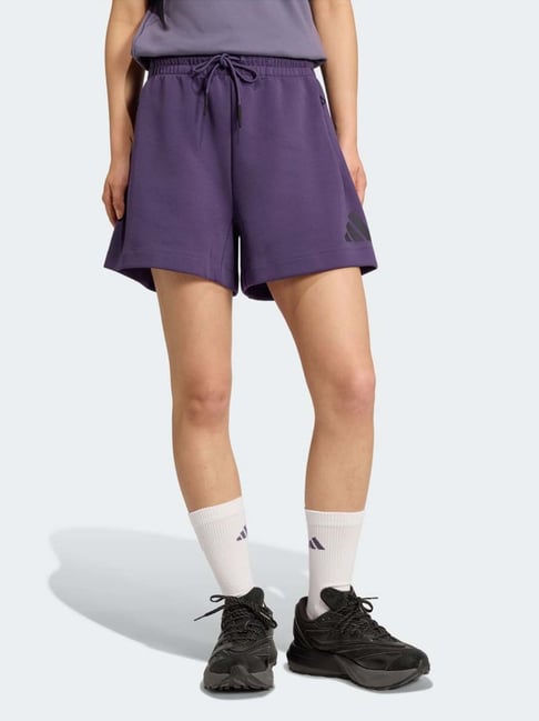 Adidas Purple Loose Fit Printed Sports Shorts-image-28