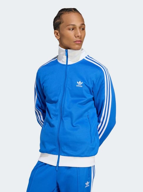 Adidas Originals Blue Slim Fit Striped Sports Jacket
