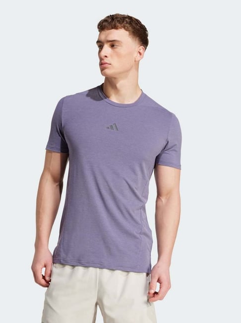Adidas Purple Slim Fit Printed Sports T-Shirt