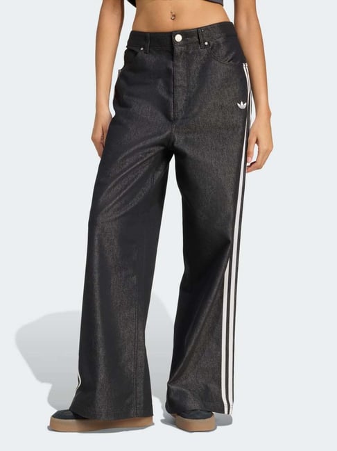 Adidas Originals Black Loose Fit Striped Trackpants-image-27