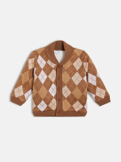 Miniklub Boys Brown Knitted Regular Fit Chequered Sweater