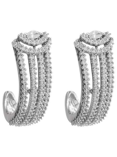 Kushal's Fashion Jewellery White Rhodium Polished Zircon Earrings for Women-picture-18