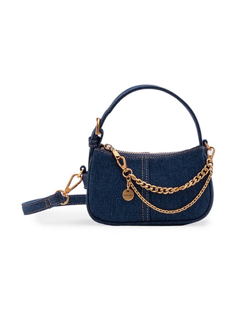 Miraggio Nysa Blue Textured Small Hobo Bag-picture-36