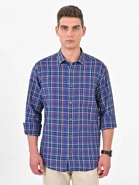 Indian Terrain Navy Regular Fit Checks Shirt-picture-13