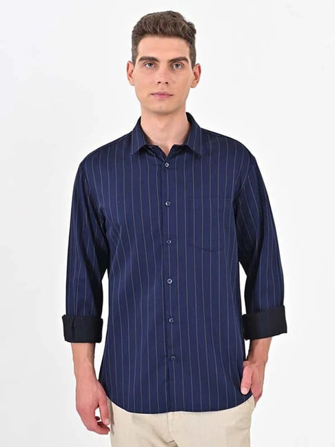 Indian Terrain Navy Regular Fit Striped Shirt-picture-11