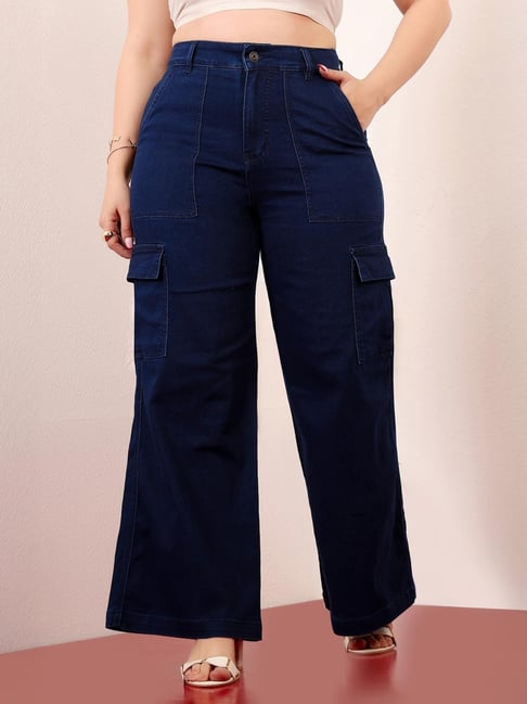 Miss Chase A+ Blue Denim Solid High Rise Jeans-picture-10