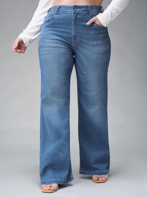 Miss Chase A+ Blue Denim Solid Mid Rise Jeans