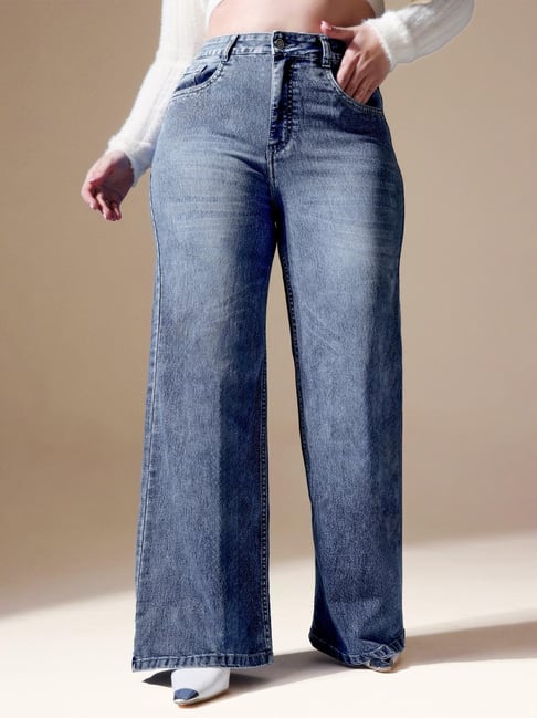 Miss Chase A+ Blue Denim Solid High Rise Jeans-picture-19