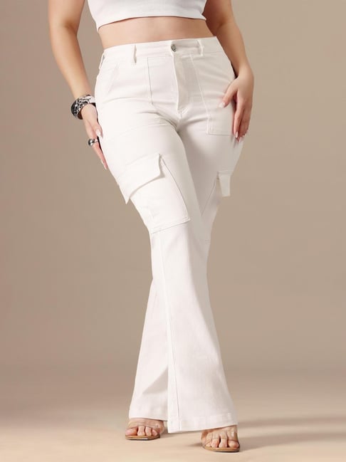 Miss Chase A+ White Denim Solid High Rise Jeans-picture-14