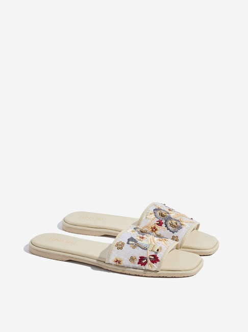 Luna Blu Embellished Slides LUNA BLU By Westside Ivory Sequin