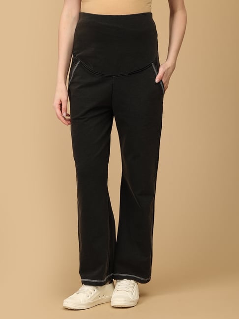 The Mom Store Black Cotton Lycra Solid Jeans