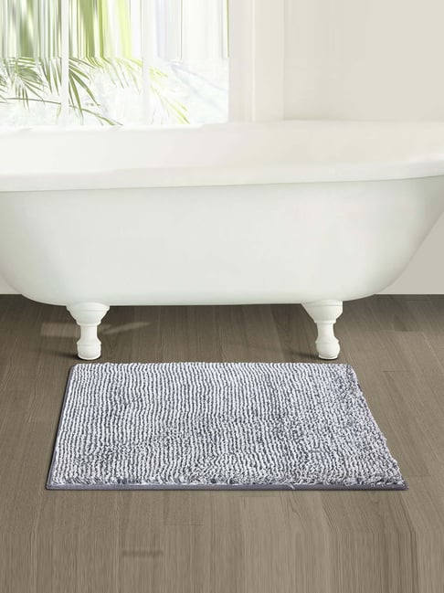 OBSESSIONS Dark Grey White Polyester Anti Skid Bath Mat (Small)