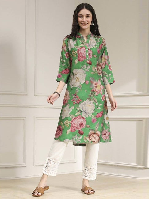Biba Green Straight Fit Floral Print Kurta-picture-38