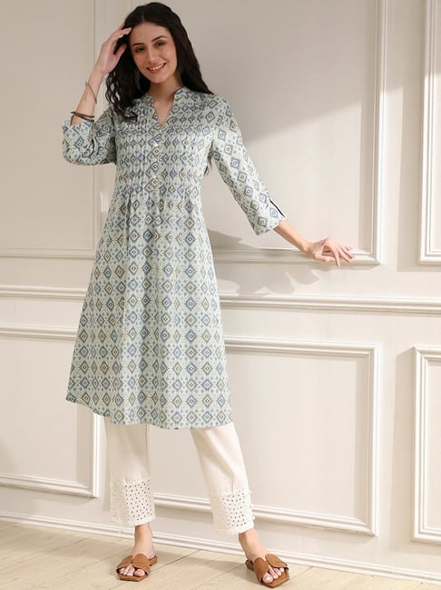 Biba Blue Straight Fit Printed Kurta-picture-22