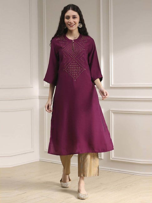 Biba Berry Straight Fit Embellished Kurta-picture-22