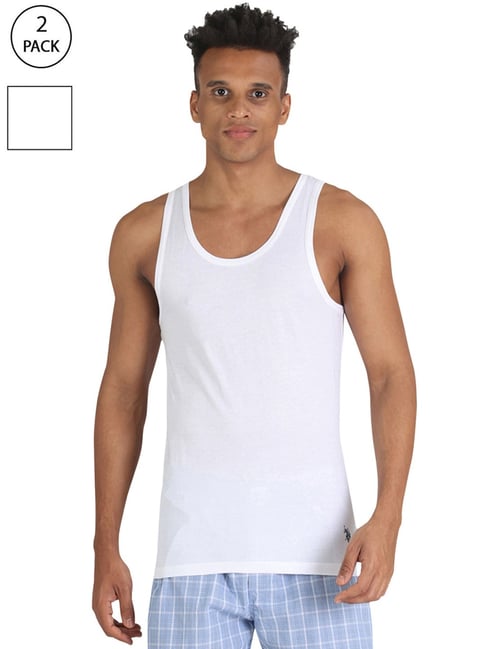 U.S. Polo Assn. White Cotton Regular Fit Vest - Pack of 2