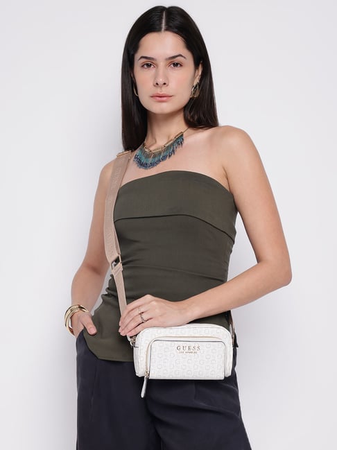 Guess White Saffron Logo Cross Body Bag