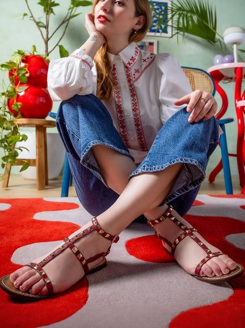 Saint G Women Open Toe Red Sandals