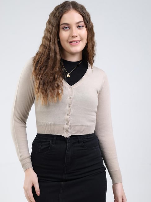 MONTE CARLO Beige Solid Cardigan-picture-37