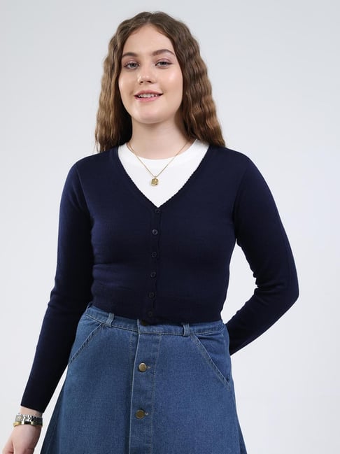 MONTE CARLO Navy Blue Solid Cardigan-picture-13