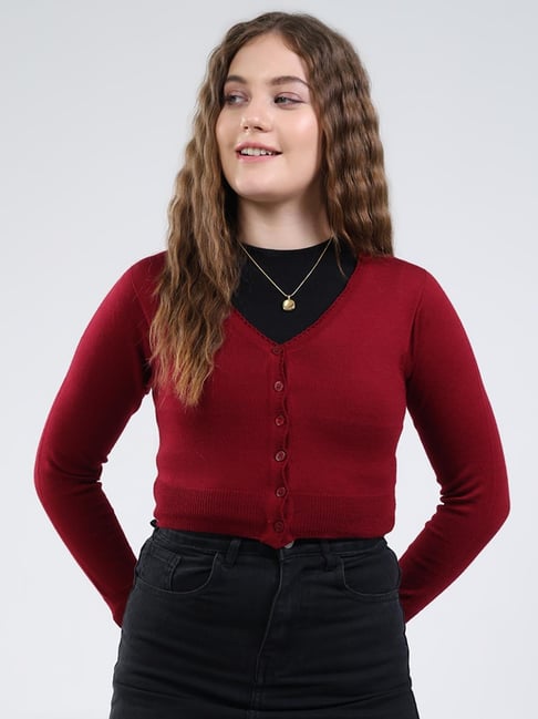 MONTE CARLO Maroon Solid Cardigan-picture-33