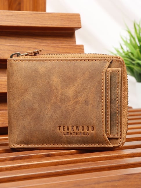 Teakwood Leathers Tan Faded Leather Zip Around Wallet