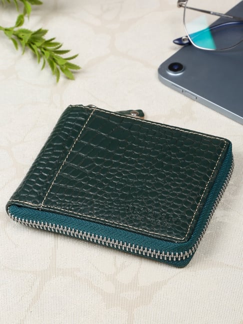Teakwood Leathers Green Animal Effect Leather Zip Around Wallet