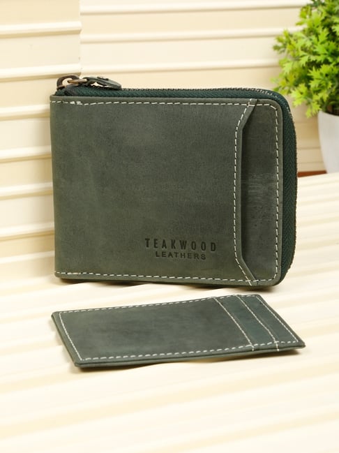 Teakwood Leathers Olive Faded Leather Zip Around Wallet