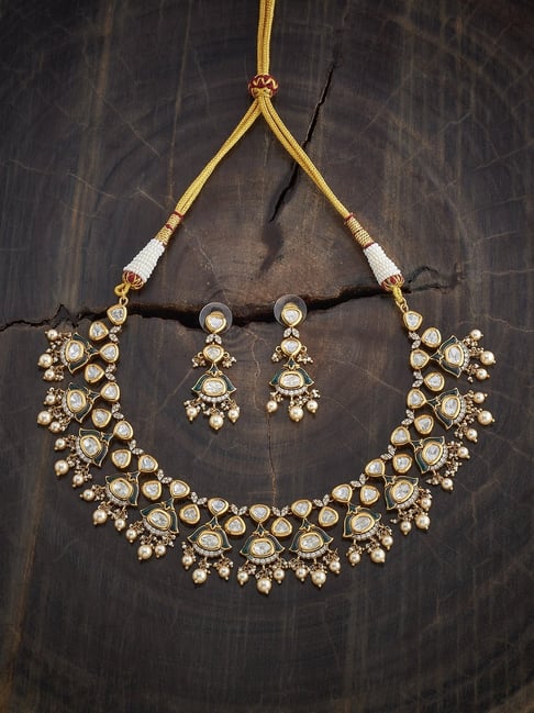 Kushal's Fashion Jewellery Green Victorian Polished Kundan