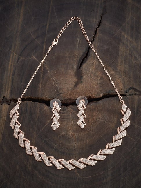 Kushal's Fashion Jewellery White Polished Zircon Necklace & Earring Set