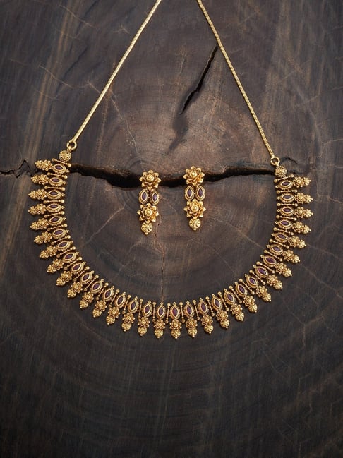 Kushal's Fashion Jewellery Ruby Polished Antique Necklace