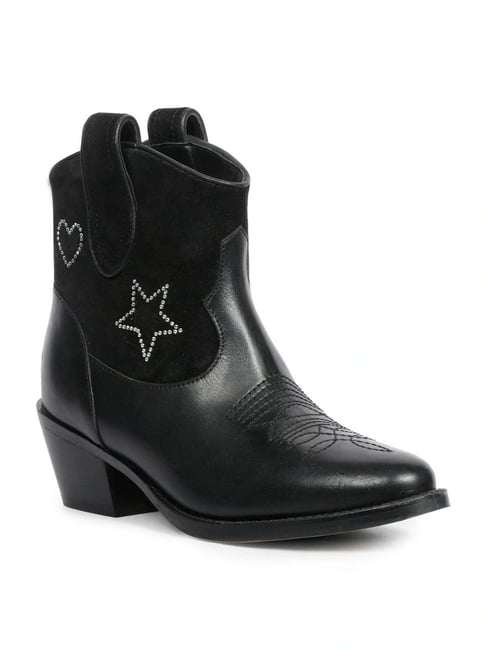 Saint G Serenity Silver Star Embellished Black Leather Ankle Boots