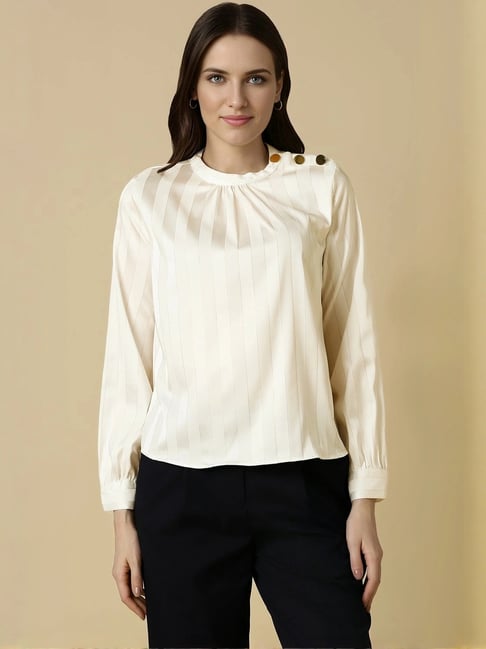 Allen Solly Beige Regular Fit Striped Top-picture-34