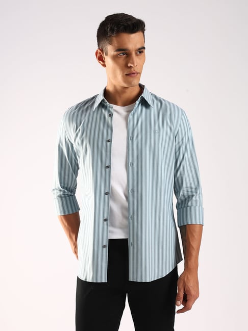 Calvin Klein Jeans Blue Cotton Slim Fit Striped Shirt-picture-12