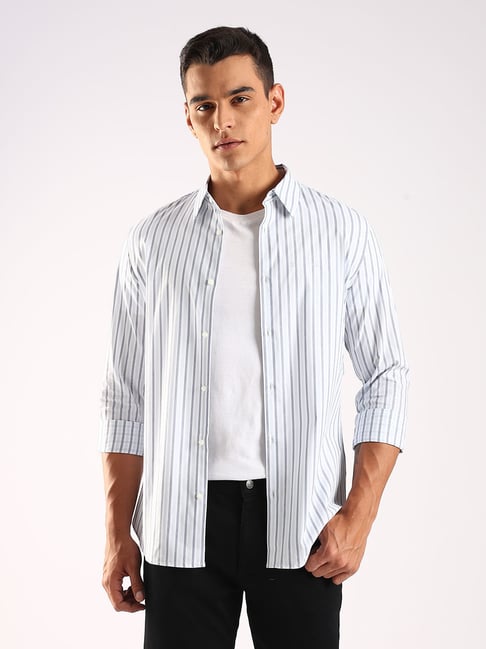 Calvin Klein Jeans Blue Cotton Slim Fit Striped Shirt-picture-23