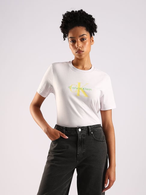Calvin Klein Jeans White Cotton Regular Fit Logo Printed T-Shirt-picture-39