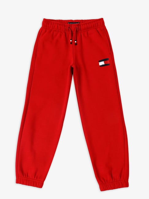 Tommy Hilfiger Kids Red Cotton Relaxed Fit Joggers