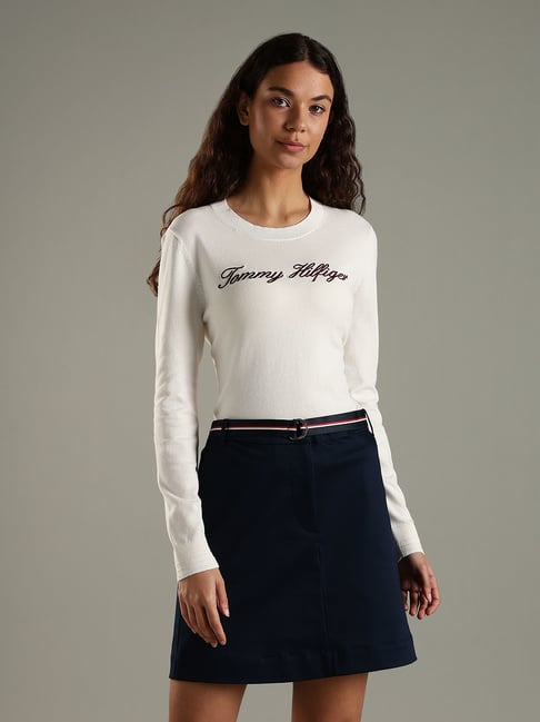 Tommy Hilfiger White Cotton Regular Fit Logo Printed Sweater-picture-35