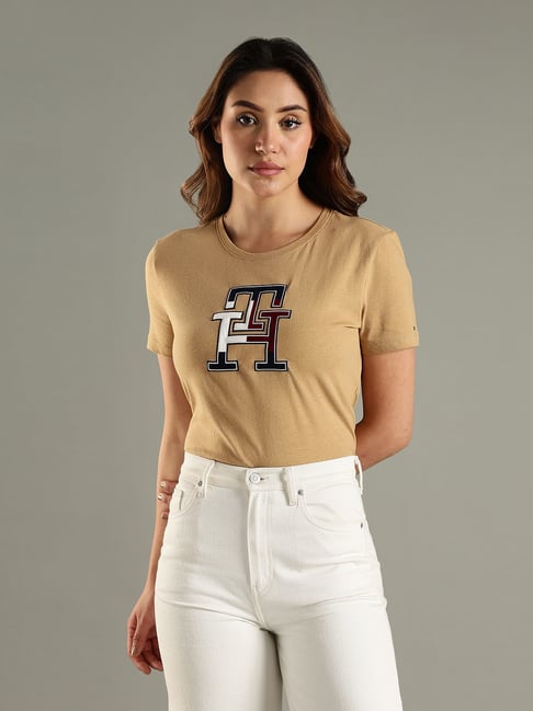 Tommy Hilfiger Khaki Cotton Regular Fit Logo Printed T-Shirt-picture-32