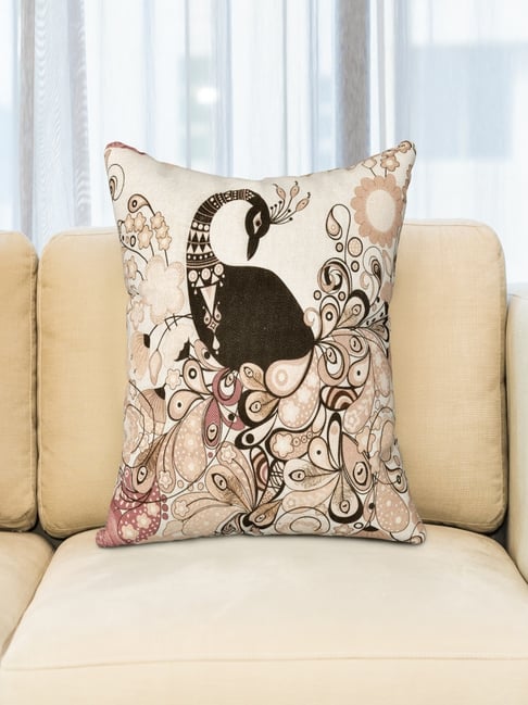 JaipurFabric Prosperous Multicolor Jute Peacock Digital Print Cushion Cover-image-5