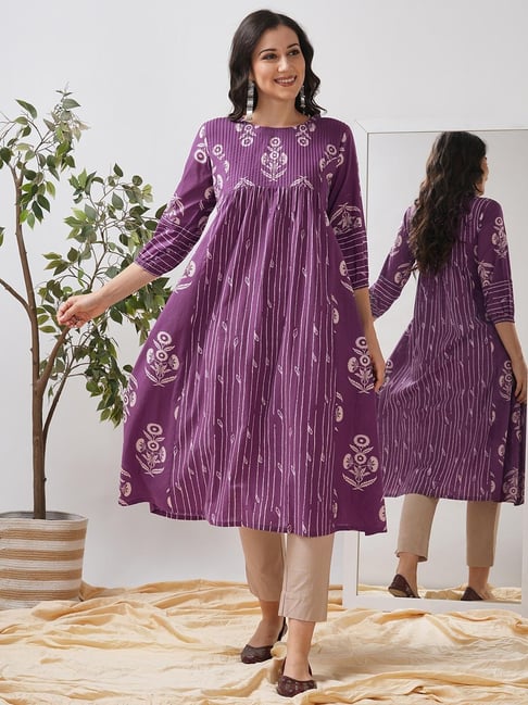 Kami Kubi Purple Cambric Floral Kurti