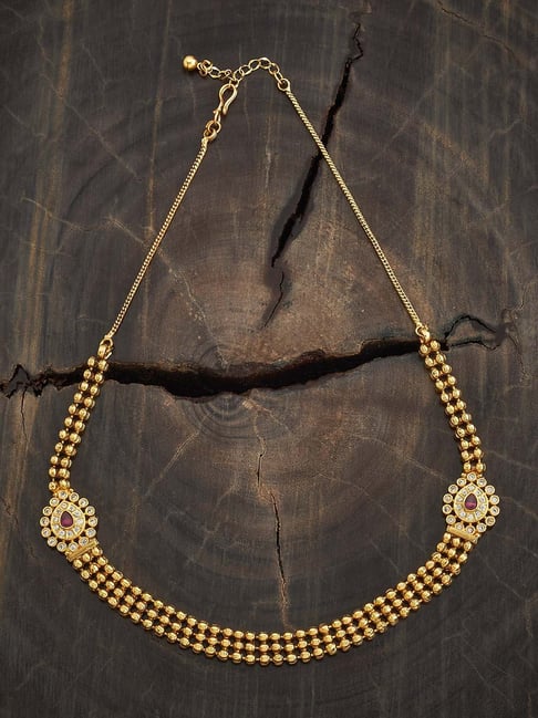 Kushal's Fashion Jewellery Pink Golden Necklace for Women-picture-38