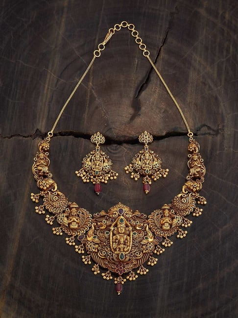 Kushal's Fashion Jewellery Pink & Green Golden Set for Women-picture-39