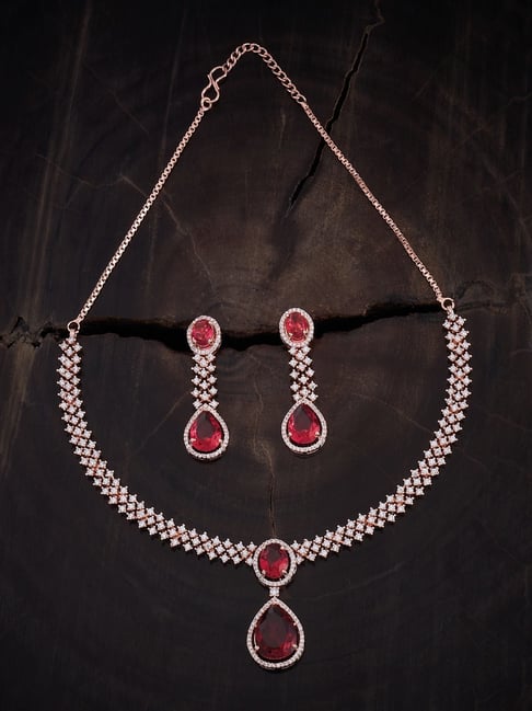 Kushal's Fashion Jewellery Pink Rose Gold Tone Plated Set for Women-picture-37