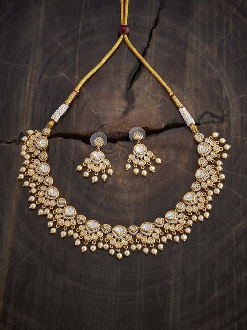 Kushal's Fashion Jewellery White Golden Set for Women