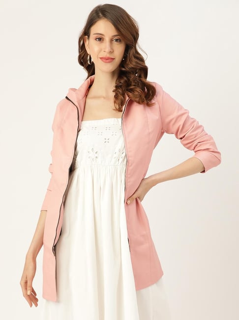 Leather Retail Pink Solid Long Jacket-picture-33