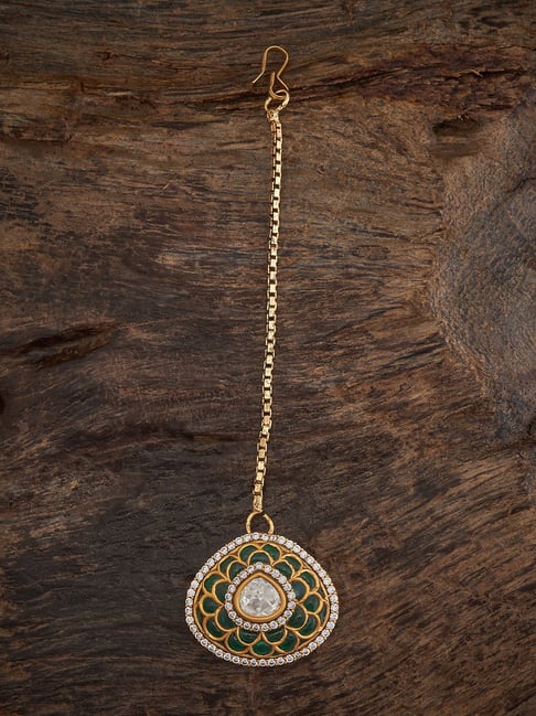 Kushal's Fashion Jewellery Green Victorian Polished Kundan Tikka For women-picture-39