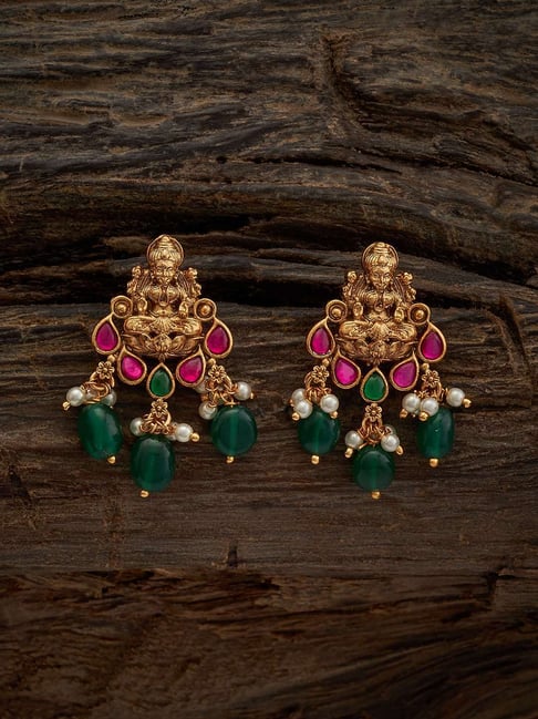 Kushal's Fashion Jewellery Pink & Green Golden Earrings for Women-picture-28