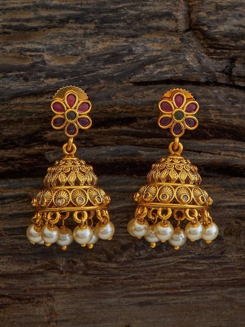 Kushal's Fashion Jewellery Pink & Green Golden Earrings for Women-picture-23